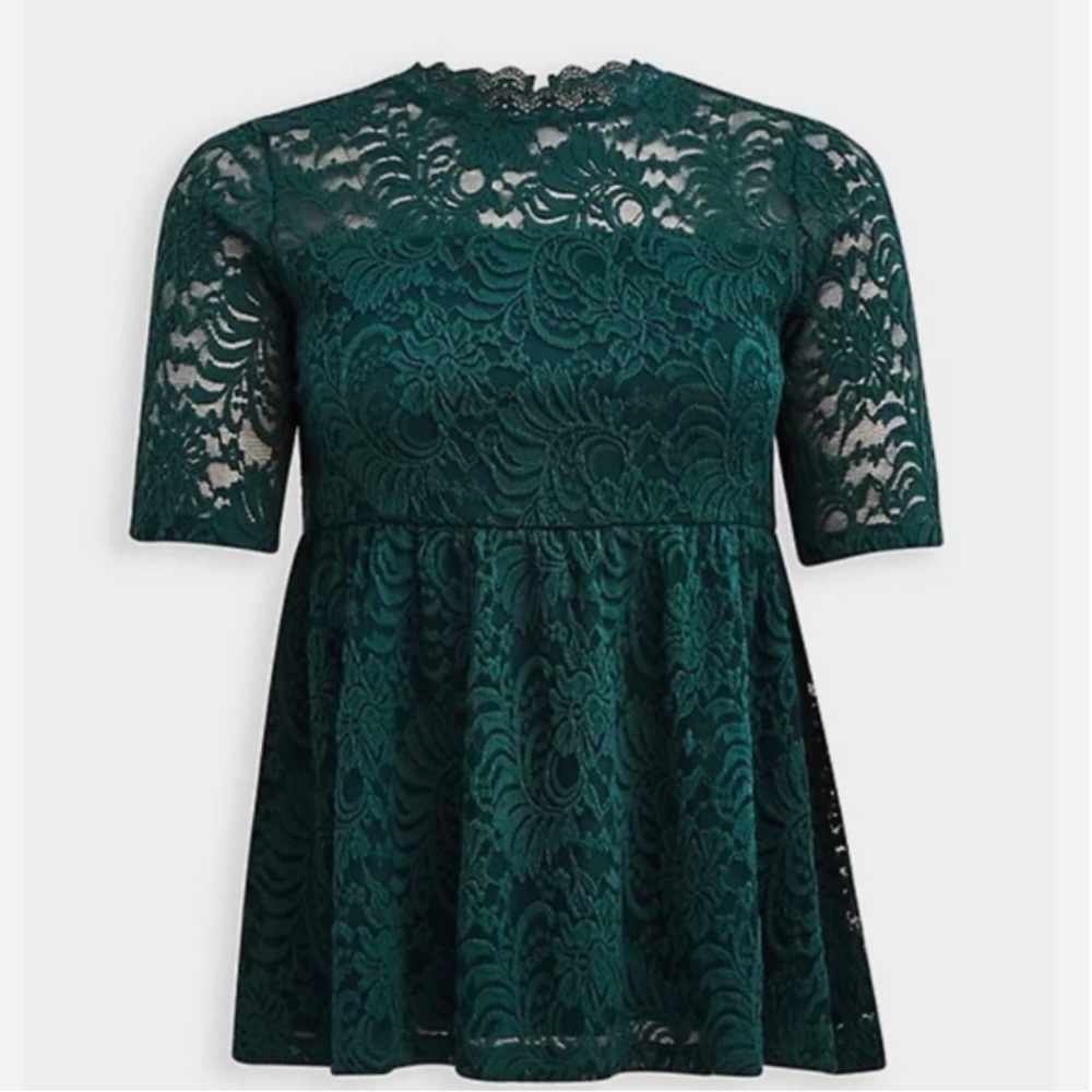 Torrid nwt babydoll, lace, high neck emerald green 3x womans